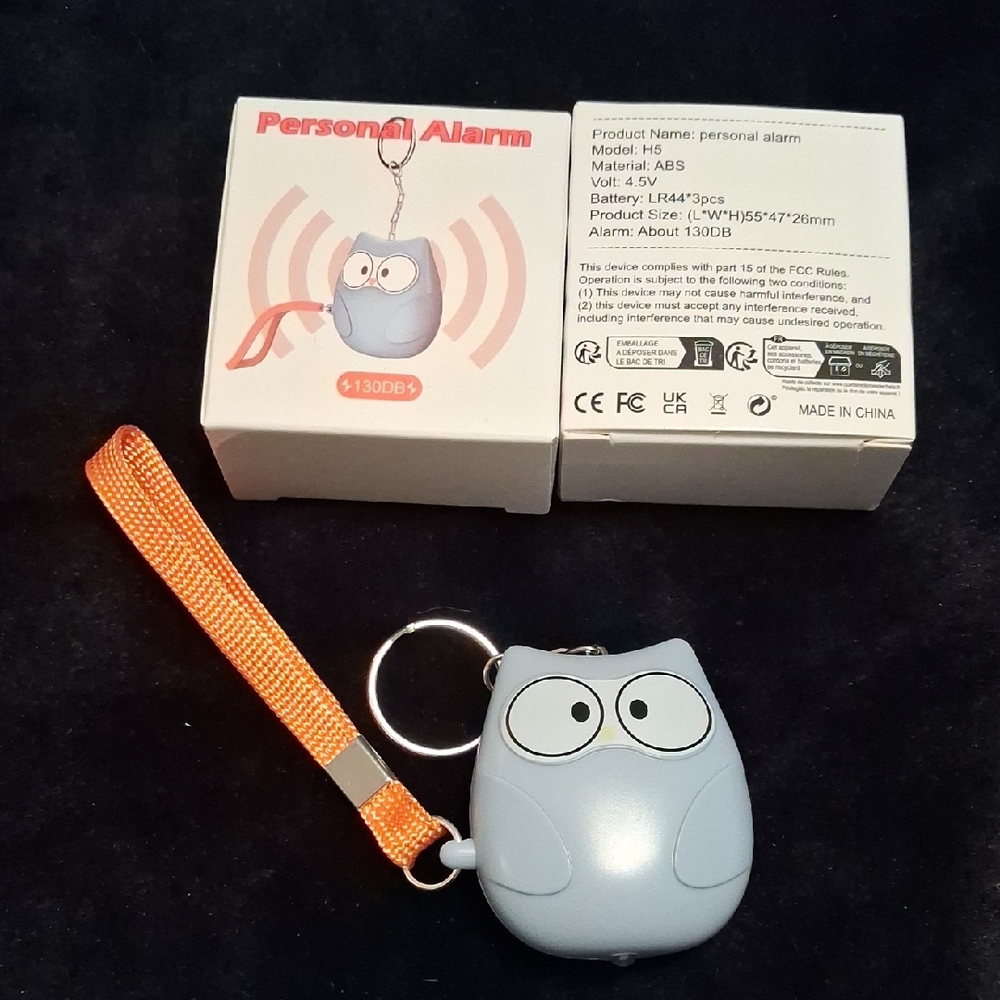 Light Blue Owl-Shaped Personal Alarm with Flashlight